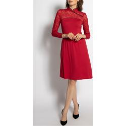 Reduzierte Rote Unifarbene Vive Maria Stehkragen Spitzenkleider durchsichtig aus Jersey für Damen Größe L 