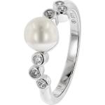 Silberne Damenperlenringe poliert mit Echte Perle Größe 65 