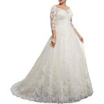 Weiße Elegante 3/4-ärmelige V-Ausschnitt Brautkleider Prinzessin aus Tüll für Damen Größe XL Große Größen 