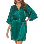 Reduzierte Grüne Elegante 3/4-ärmelige Mini Bademäntel kurz aus Satin maschinenwaschbar für Damen Größe S 