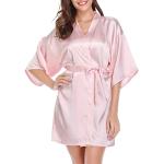 Reduzierte Pinke Elegante 3/4-ärmelige Mini Bademäntel kurz aus Satin maschinenwaschbar für Damen Größe S 