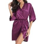 Reduzierte Violette Elegante 3/4-ärmelige Mini Bademäntel kurz aus Satin maschinenwaschbar für Damen Größe XL 