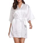 Reduzierte Weiße 3/4-ärmelige Mini Bademäntel kurz aus Satin maschinenwaschbar für Damen Größe XL für die Braut 