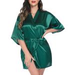 Reduzierte Grüne Elegante 3/4-ärmelige Mini Bademäntel kurz aus Satin maschinenwaschbar für Damen Größe XXL 