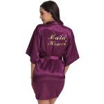 Reduzierte Violette Elegante Morgenmäntel zum Binden ohne Verschluss aus Satin maschinenwaschbar für Damen Größe XL für die Braut 