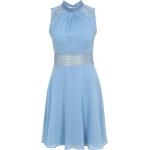 Blaue Elegante Ärmellose Vera Mont VM Maxi Stehkragen Lange Abendkleider mit Cutwork mit Reißverschluss aus Chiffon für Damen Größe XS 