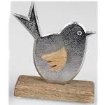 Vogel auf Sockel 16x14cm eine Kombination aus mattem Aluminium und massivem Mango-Holz