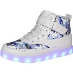 Voovix Kinder High-Top LED Licht Blinkt Sneaker mit Fernbedienung-USB Aufladen LED Schuhe für Jungen und Mädchen(C/Blau Weiss,34)