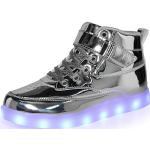Voovix Kinder High-top LED Licht Blinkt Sneaker mit Fernbedienung-USB Aufladen Led Schuhe für Jungen und Mädchen (Silber,32)