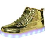 Goldene LED Schuhe & Blink Schuhe mit Knopf aus Kunstleder für Damen Größe 24 für den für den Frühling 