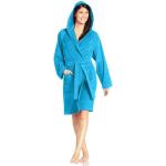 Blaue Unifarbene Langärmelige VOSSEN Texas Bademäntel mit Kapuze aus Baumwolle mit Kapuze für Herren Größe XS 
