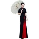 Schwarze Elegante Kurzärmelige Stehkragen Cheongsams & Qipaos mit Knopf für Damen Größe S Große Größen für Partys für den für den Sommer 