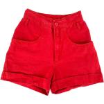 Rote Vintage Jeans-Shorts mit Reißverschluss aus Denim für Damen für den für den Sommer 