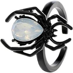W WEILIRIAN Gothic Opal Spider Ring Spinnen Knöchel Ring Silber Spinne Stapel Ring Cooler Finger Ring Spider Open Ring Halloween Verstellbarer Ring Hip Hop Ring Schmuck für Frauen und Mädchen(Schwarz)