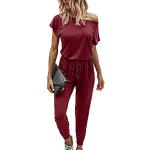 Bordeauxrote Unifarbene Kurzärmelige Playsuits & Kurze Overalls für Damen Größe XL für den für den Sommer 