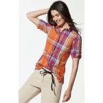 Reduzierte Orange Karo Kurzärmelige Walbusch Karierte Blusen mit Kürbis-Motiv aus Baumwolle für Damen für den für den Sommer 