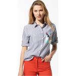 Reduzierte Marineblaue Blumenmuster Kurzärmelige Walbusch Shirts mit Tasche aus Leinen für Damen Größe XXL 