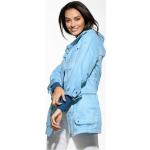 Hellblaue Sportliche Walbusch Winterjacken mit Reißverschluss aus Twill mit Kapuze für Damen Größe XL 