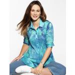 Reduzierte Royalblaue Batik Kurzärmelige Walbusch Tunika-Blusen aus Baumwolle für Damen Größe XXL 