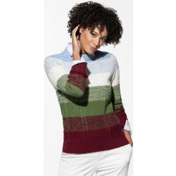 Walbusch Damen Zopf Pullover Farbverlauf gestreift Moosgrün Multicolor