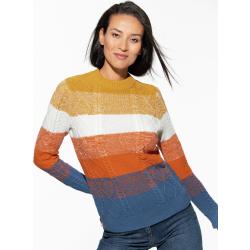 Walbusch Damen Zopf Pullover Farbverlauf gestreift Safran Multicolor