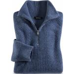 Blaue Unifarbene Sportliche Walbusch Kaschmir-Pullover mit Reißverschluss aus Wolle für Herren Größe XXL 