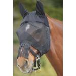 WALDHAUSEN Premium Fliegenmaske mit Ohrenschutz und Nasenfransen schwarz Warmblut