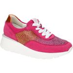 Pinke Waldläufer Runde Sneaker mit Strass mit Strass in Komfortweite aus Textil mit herausnehmbarem Fußbett für Damen mit Absatzhöhe bis 3cm 
