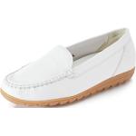Weiße Slipper in Komfortweite aus Leder mit herausnehmbarem Fußbett für Damen Größe 35 