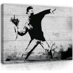 Bunte Banksy Kunstdrucke XXL mit Graffiti-Motiv aus MDF 40x60 