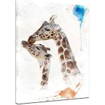 Wandbild - Aquarell - Giraffe - Bild auf Leinwand 40 x 50 cm einteilig - Leinwandbilder Bilder als Leinwanddruck Tierbild Malerei - Afrika - Giraffe und Ihr Junges