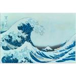 Blaue Hokusai Rechteckige Digitaldrucke aus Holz 60x90 