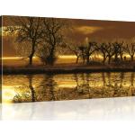 Kunstlab Wandbilder Landschaft Bild auf Leinwand See Leinwandbild Baum - 80x45 cm 1-Teilig: Gold