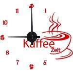 Rote Wandtattoo Uhren mit Kaffee-Motiv 
