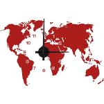 Dunkelrote Wandtattoo Uhren mit Weltkartenmotiv 