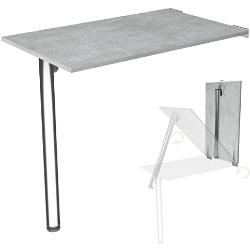KDR Produktgestaltung Wandklapptisch Schreibtisch Tischplatte 80x50 cm in Betonoptik Klapptisch Esstisch Küchentisch für die Wand Höhe Tisch 74 cm zur Wandmontage mit Tischbein klappbar
