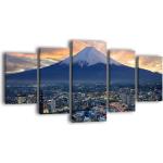 Bunte Leinwandbilder mit Fuji-Motiv handgemacht 60x40 5-teilig 