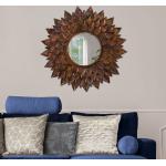 Braune Moderne Runde Runde Wandspiegel 30 cm mit Sonnenblumenmotiv 