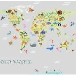 Reduzierte Roommates Wandtattoos Weltkarte mit Weltkartenmotiv aus Vinyl wiederverwendbar 33-teilig 