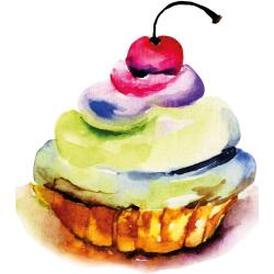 Wandtattoo Küche Süßigkeiten Aquarell Muffin Mit Kirsche Bunt, Wandsticker Küche, Wanddeko