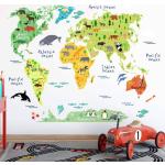 Minimalistische Wandtattoos Tiere mit Weltkartenmotiv 
