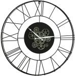 Uhr rund römische ziffern zahnrad metall schwarz - J-Line