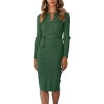 Reduzierte Dunkelgrüne Unifarbene Vintage Langärmelige V-Ausschnitt Abendkleider A-Linie für für Damen Größe M für Partys 