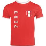 Wappen Fußball WM Fanshirt Gruppen Herren Männer Ringer Trikot T-Shirt Fan Trikot Peru, Größe: XL,Red/White