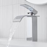 Wasserfall Wasserhahn Bad, Auralum Neuer verbesserte geräuscharmer Badezimmer Wasserhahn, Edelstahl Waschbecken Armaturen, 30% Wassereinsparung, Verchromt