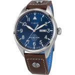 Marineblaue Timex Waterbury Herrenarmbanduhren aus Edelstahl mit Chronograph-Zifferblatt mit arabischen Ziffern mit Fliegerarmband 