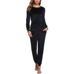 Reduzierte Schwarze Pyjamas lang aus Flanell für Damen Größe XL 2-teilig für den für den Herbst 