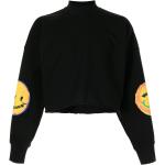 Reduzierte Schwarze Langärmelige Emoji Smiley Stehkragen Strickpullover aus Fleece für Herren Größe XS 