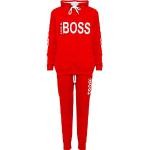 WearAll Damen Plus Like Boss Print Hood Sweatshirt Top Jogginghose Damen Trainingsanzug 14-28, rot, 40