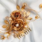 Rosa Haarkämme Hochzeit vergoldet aus Glas mit Strass handgemacht für Damen für die Braut 